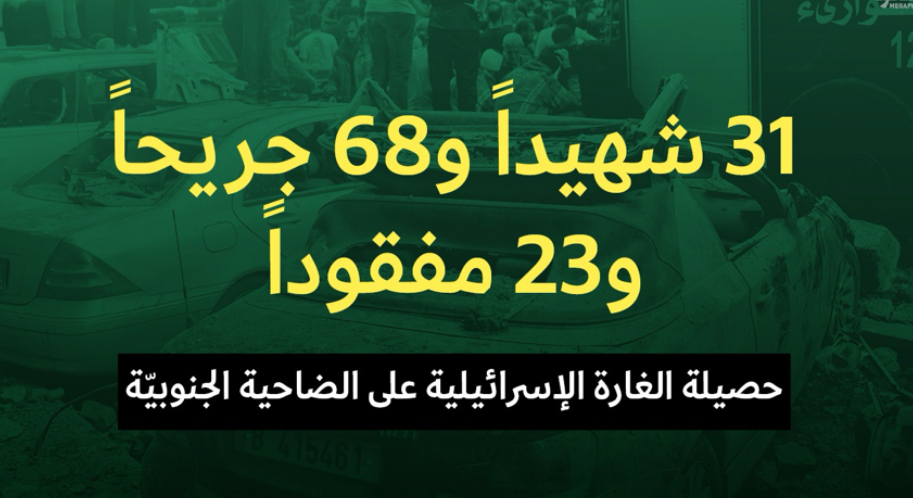 31 شهيداً و68 جريحاً و23 مفقوداً*  حصيلة الغارة الإسرائيلية على الضاحية